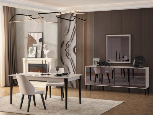 Garnitur Esstisch 2tlg Anrichte Esszimmertisch Holz Weiß Kommode