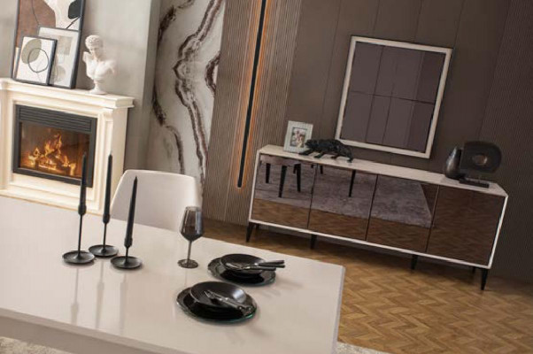 Garnitur Esstisch 2tlg Anrichte Esszimmertisch Holz Weiß Kommode