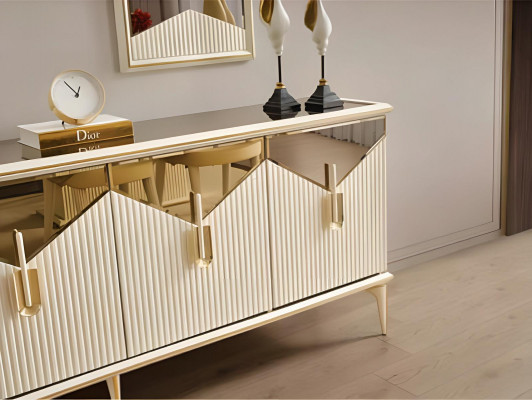 Luxus Sideboard Anrichte Schrank Kommode Holzschrank Holz Beige Gold