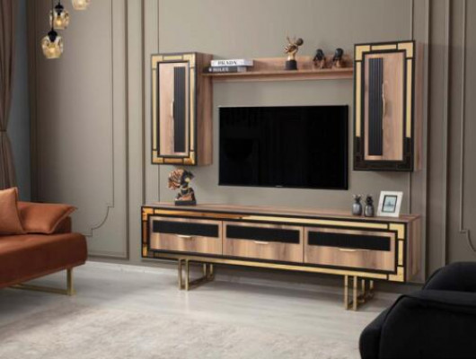 Garnitur Wohnwand TV Ständer Schranke RTV Lowboard Braun Wohnzimmer