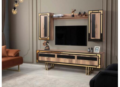 Garnitur Wohnwand TV Ständer Schranke RTV Lowboard Braun Wohnzimmer