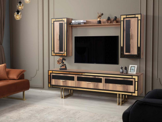 Wohnzimmer Sideboard TV Ständer RTV Lowboard Wohnwand Holz Braun Möbel