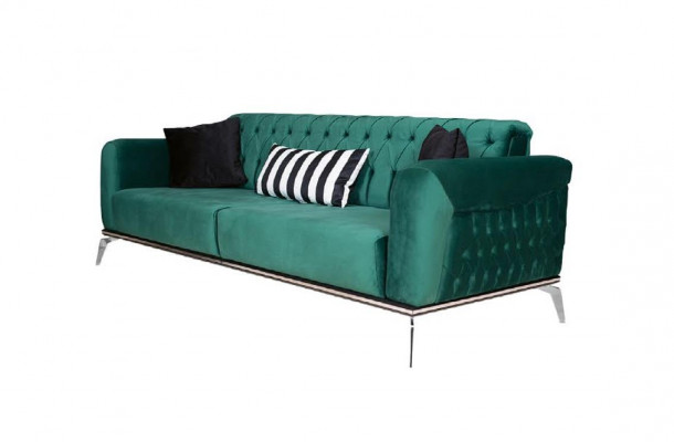Modernes Wohnzimmer Set 2 weiche Chesterfield Sofas + moderner schwarzer Sessel