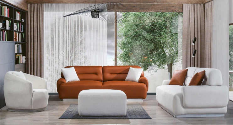 Gemütliche Sofagarnitur Wohnzimmer Couch Sitzpolster Garnitur 3+3+1 Hocker 4tlg