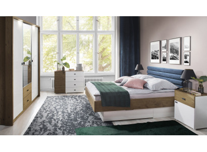 Design Schlafzimmer 5tlg. Set Bett Nachttische Kommode Kleiderschrank