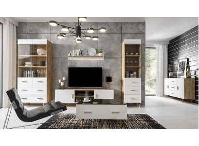 Wohnwand Wohnzimmer Set Vitrine Kommode Wandregal Vitrinen Wohnwände 4 tlg. Set