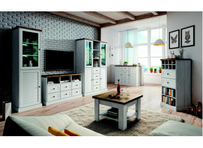 Wohnwand Wohnzimmer Set Vitrine Lowboard Wandregal 3tlg Set Wohnwände Holz Neu