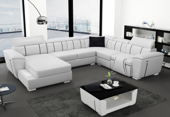 U Form Ecksofa Sofa Couch Polster Garnitur Leder Textil Stoff