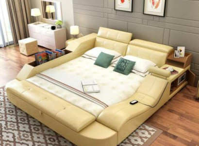 Multifunktions Bett Luxus Design Leder Betten Doppel Deko Regal 180x200cm