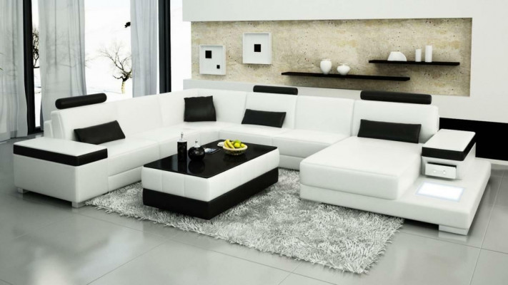 Ledersofa Designer Sofa U Form Wohnlandschaft Couch Polster Deko Ecksofa