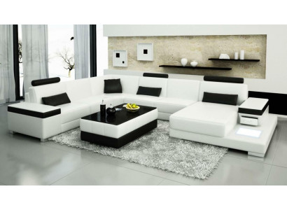 Ledersofa Designer Sofa U Form Wohnlandschaft Couch Polster Deko Ecksofa
