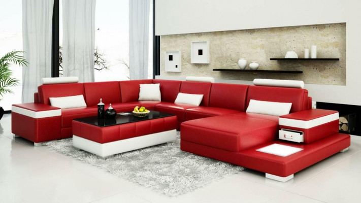 Ledersofa Designer Sofa U Form Wohnlandschaft Couch Polster Deko Ecksofa
