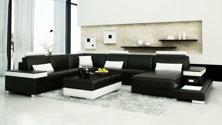 Ledersofa Designer Sofa U Form Wohnlandschaft Couch Polster Deko Ecksofa