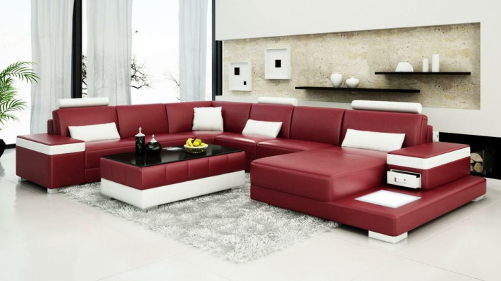 Ledersofa Designer Sofa U Form Wohnlandschaft Couch Polster Deko Ecksofa