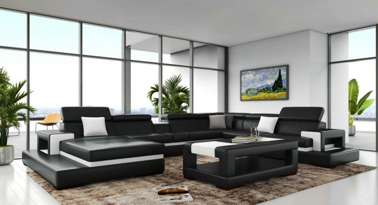 Schwarze Ecksofa Wohnlandschaft Leder Sofa Relax Funktion Couchen Big