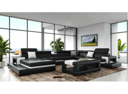 Schwarze Ecksofa Wohnlandschaft Leder Sofa Relax Funktion Couchen Big