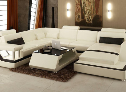 Beleuchtete Wohnzimmer Ecksofa Polster Eck Sitz Garnitur Leder Couchen