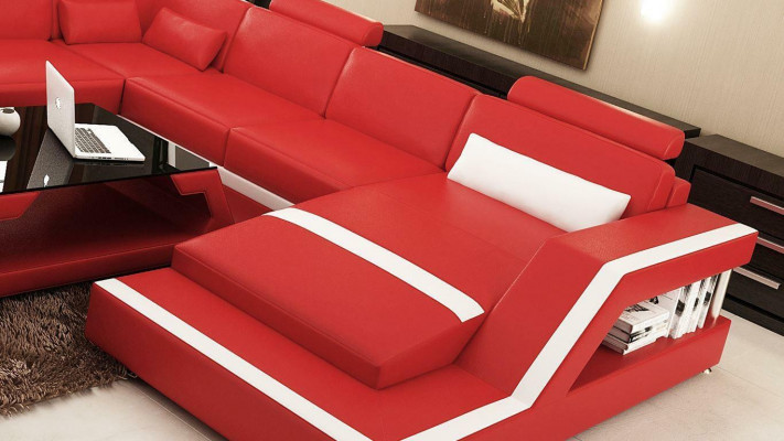 Beleuchtete Wohnzimmer Ecksofa Polster Eck Sitz Garnitur Leder Couchen