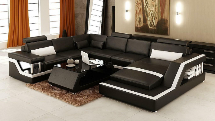 Beleuchtete Wohnzimmer Ecksofa Polster Eck Sitz Garnitur Leder Couchen