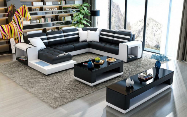 Ecksofa Polster Ecksofa U Form Couchtisch Sideboard Ledersofa Wohnlandschaft