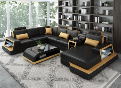 U Form Sofa Couch Polster Garnitur Ecksofa Wohnlandschaft Leder Design