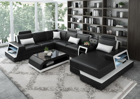 U Form Sofa Couch Polster Garnitur Ecksofa Wohnlandschaft Leder Design
