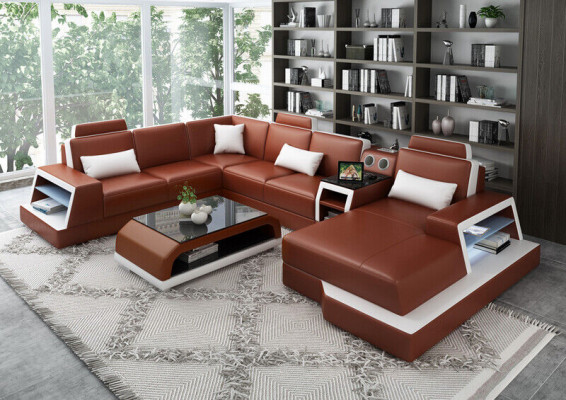 U Form Sofa Couch Polster Garnitur Ecksofa Wohnlandschaft Leder Design