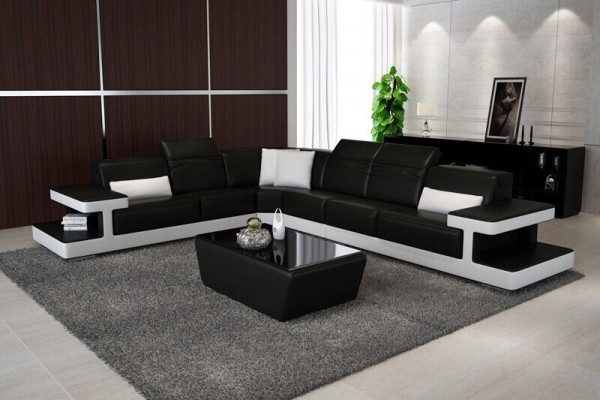 Ledersofa L-Form Couch Wohnlandschaft Dekor Ecksofa Garnitur Design Modern