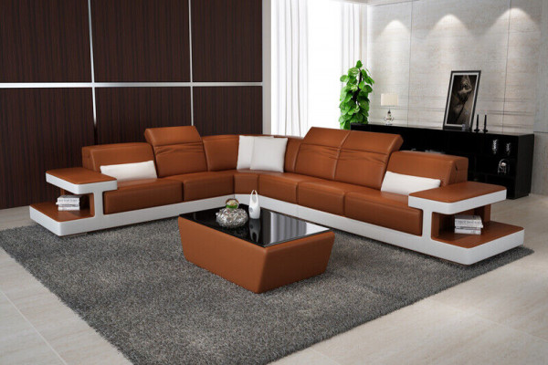 Ledersofa L-Form Couch Wohnlandschaft Dekor Ecksofa Garnitur Design Modern