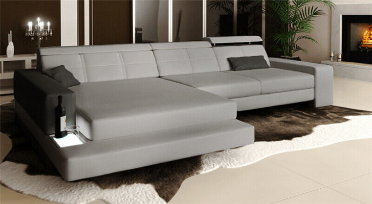 Garnitur Designer Sofa Couch Ecksofa mit Hocker Wohnlandschaft Polster