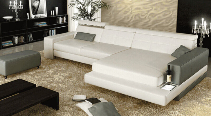 Garnitur Designer Sofa Couch Ecksofa mit Hocker Wohnlandschaft Polster