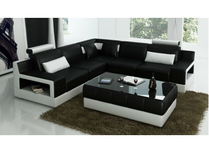 Designer Garnitur Sofa Couch Ecksofa mit Hocker Wohnlandschaft Polster