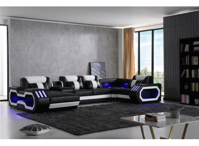 Mega große Wohnlandschaft - Beleuchtungs System Sofa Polster Neu Couch