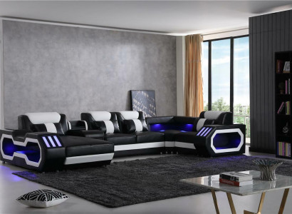 Mega große Wohnlandschaft - Beleuchtungs System Sofa Polster Neu Couch