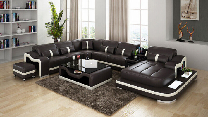 U Form Sofa Couch Polster Garnitur Wohnlandschaft Ecksofa Leder