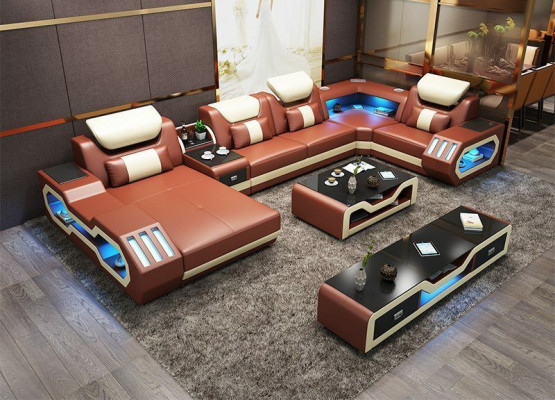Wohnlandschaft U Form Ecksofa + Couchtisch + Sideboard Design