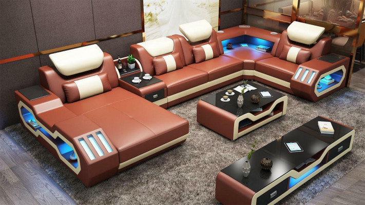 Wohnlandschaft U Form Ecksofa + Couchtisch + Sideboard Design
