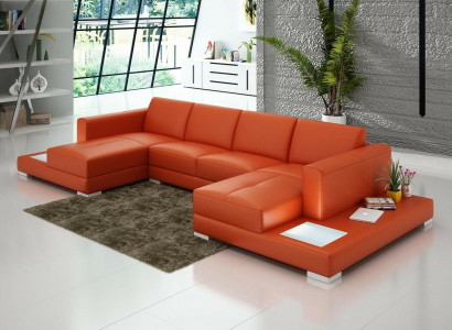 U Form Sofa Couch Polster Garnitur Wohnlandschaft Design Ecksofa Leder