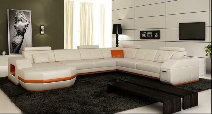 Ecksofa Ledersofa Big xxl U Form Wohnlandschaft Sofa Couch Deko Garnitur