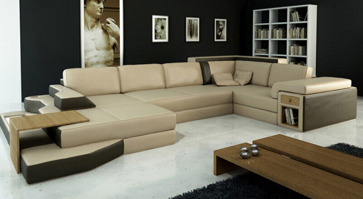 Design Sofa U Form Leder Wohnlandschaft Couch Polster Sitz Ecksofa