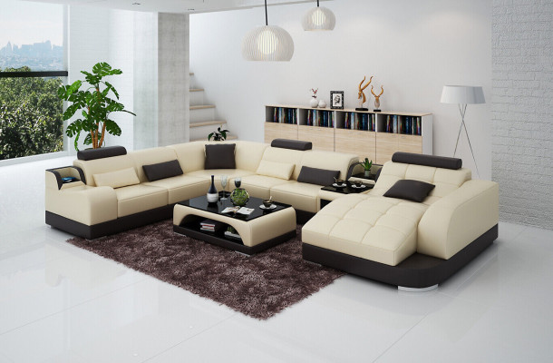 Ledersofa Designer Sofa U Form Wohnlandschaft Couch Polster Ecksofa