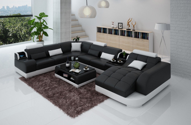 Ledersofa Designer Sofa U Form Wohnlandschaft Couch Polster Ecksofa