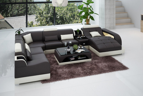 Ledersofa Designer Sofa U Form Wohnlandschaft Couch Polster Ecksofa