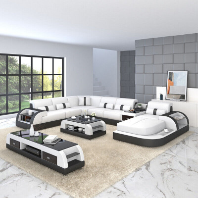 U Form Sofa Couch Polster Garnitur Ecksofa Wohnlandschaft Design Leder