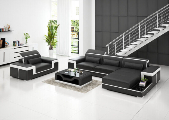 Wohnlandschaft Ecksofa L-Form Sessel Set Garnitur Modern Sofa Leder