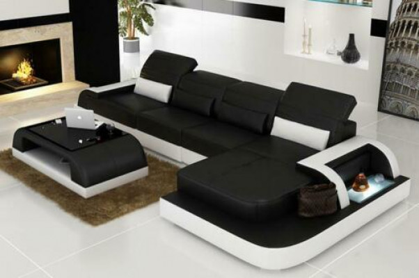 Ledersofa + Couchtisch Couch Wohnlandschaft Ecksofa Eck Garnitur Neu