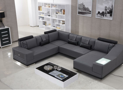 Ecksofa Ledersofa Big xxl U Form Wohnlandschaft Deko Sofa Couch Garnitur