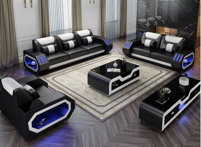 Ledersofa Couch Sofagarnitur 3+2 Garnitur Design Modern Sofa Sitzer Neu