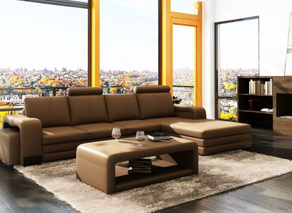 Ecksofa Sofa Garnitur 3tlg. Couch Tisch Hocker Leder Garnitur Couchen