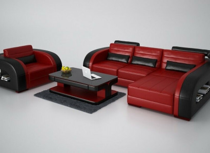 Moderne Sofa Eckgarnitur L Form Polster Sitz Ecke Couch + Sessel Sofas